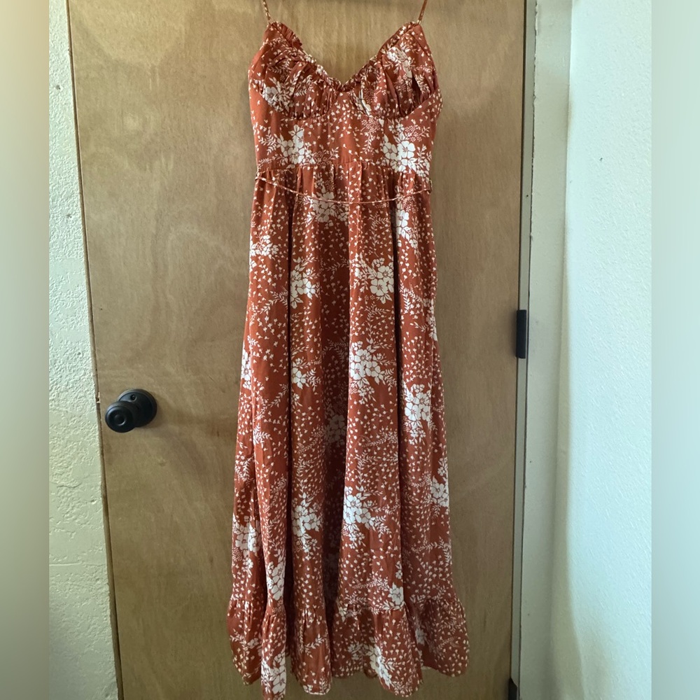 Indikah Floral Maxi Dress in Rust and White